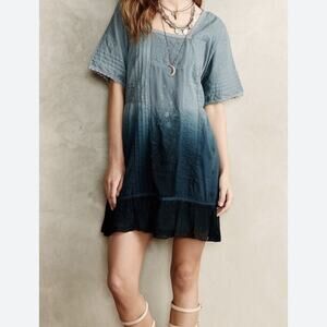 HOLDING HORSES | Anthropologie Ocean Dipped Tunic Dress XS Ombre Embroidered